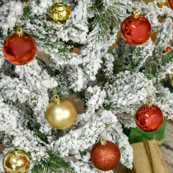 5FT Snow Flocked Artificial Christmas Pine Tree with Realistic Branches Auto Open Steel Base Green Holiday Decoration - Image 3