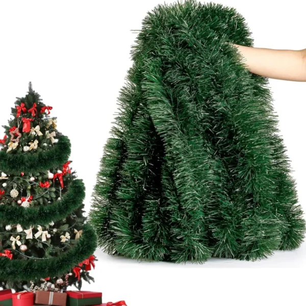 49.2Ft Christmas Green and White Tinsel Garland Xmas Tree Decorations Christmas Metallic Twist Garland Ceiling Hanging