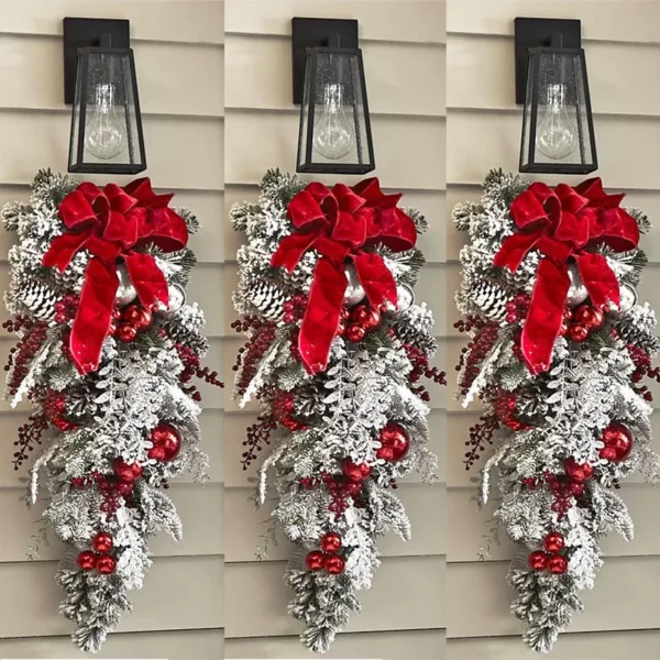 Flocked PVC Christmas Decoration Flower Wreath Vine Hanging Garland Artificial Crafts Tree Door Home Art Navidad Holiday Decor - Image 6