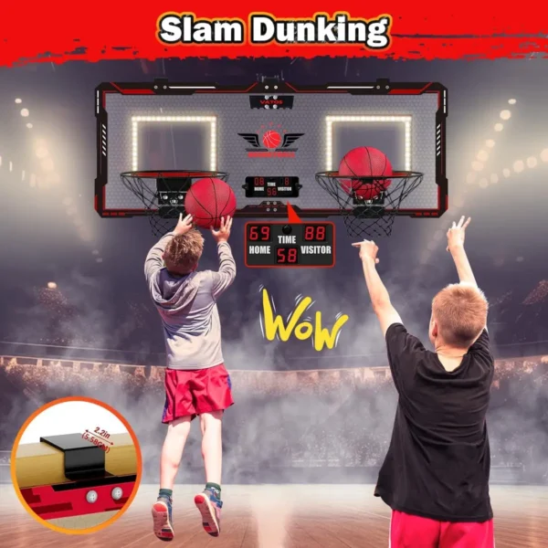 Basketball Hoop x2 Indoor Outdoor Electric Mini Basketball Scoreboard 4x Balls Toy Gift for Kids Boys Girls Sports Game - Image 3