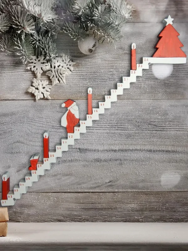 Christmas Advent Calendar Wooden Sign Santa Climbing Stairs Christmas Countdown Calendar 24 Days Xmas Countdown Calendar