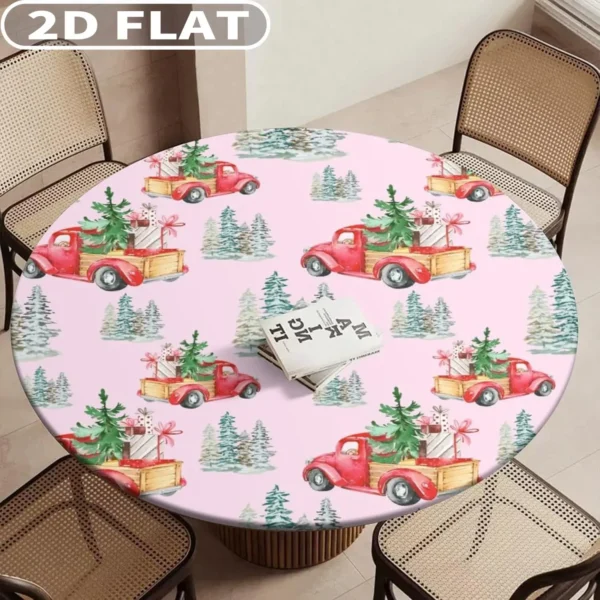 Christmas Round Picnic Table Cloths, Round Tablecloths with Elastic Edge, Various Design and Sizes For Tables - Image 3