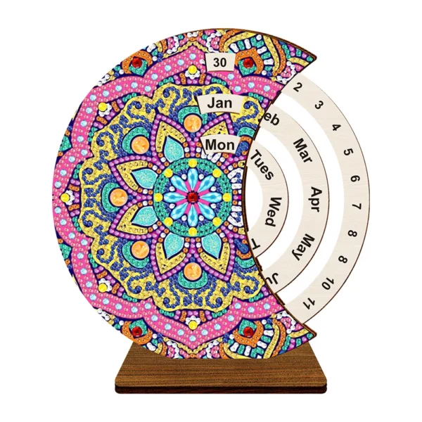 Diamond Painting Perpetual Calendar with Rotating Month Day Week Wooden Perpetual Calendar Kits Desk Decor for Home and Office - Image 3
