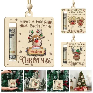 Christmas Tree Ornament with Secret Compartment - Wooden Gift Card & Cash Holder for Surprises