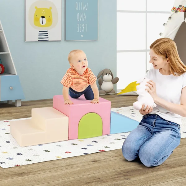 Infant Baby Climb and Crawl Foam Block Play Set-Pink - Image 3