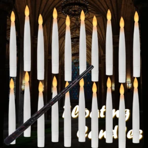 12/48Pc Floating LED Candles with Wand Timer Remote Flickering Electronic Hanging Candle with DIY Line&Clips for Halloween Decor