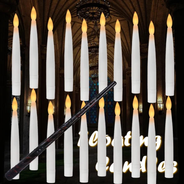 12/48Pc Floating LED Candles with Wand Timer Remote Flickering Electronic Hanging Candle with DIY Line&Clips for Halloween Decor