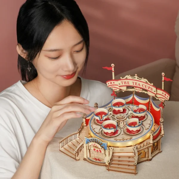 Tilt-A-Whirl The Tea Cup Amusement Park Series Building Toy Birthday Xmas Gifts for Kids Children 3D Wooden Puzzle - Image 3