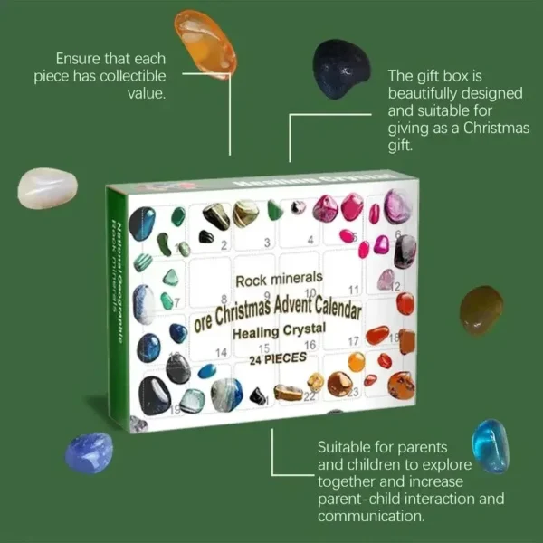 Crystal Advent Calendar 24-Grid Natural Stones and Minerals Rock Collection Christmas Countdown Gift Box for Kids and Adults - Image 4