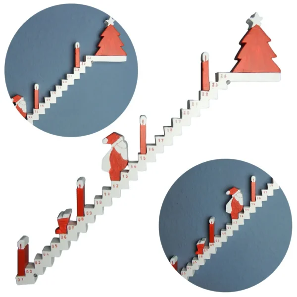 Christmas Advent Calendar Wooden Sign Santa Climbing Stairs Christmas Countdown Calendar 24 Days Xmas Countdown Calendar - Image 3