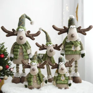 New Christmas Elk Ornament Green Forest Series Elk Doll Christmas Telescopic Doll Holiday Ornament Christmas Gift