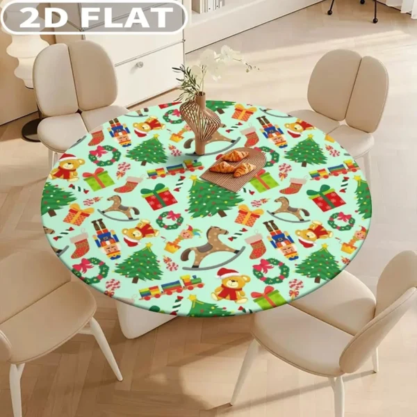 Christmas Round Picnic Table Cloths, Round Tablecloths with Elastic Edge, Various Design and Sizes For Tables - Image 6
