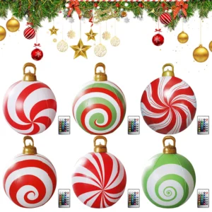24 Inch Giant Inflatable Christmas Balls Large Outdoor Decorated Ball with Light and Remote PVC Giant Inflatable Christmas Balls