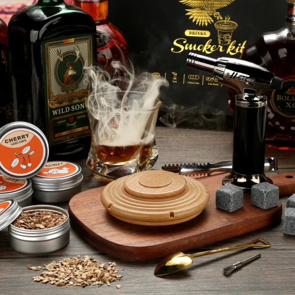 Cocktail Smoker Kit With Torch 4 Wood Chips Whiskey Stones Spoon Ice Tong Smoker Accessories Without Butane For Bartender - Image 6