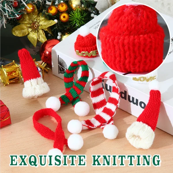 Mini Santa Hat Scarf Knit Hats Glove Crafts Christmas Doll Tree Ornaments Decorations DIY - Image 3