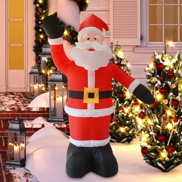 Inflatable Waving Hand Santa Claus 2.4M Illuminated Santa Claus Ornament with LED Light for Xmas Garden Party Decor - Image 2
