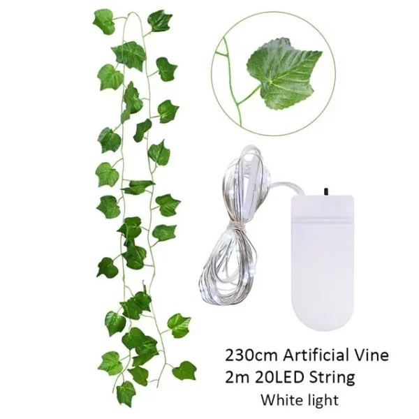 2.3m Silk Leaves Fake Creeper Green Leaf Ivy Vine 2m LED String Lights For Home Wedding Party Hanging Garland Artificial Flower - Image 6