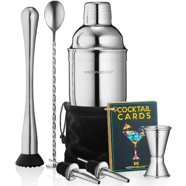 Cocktail Shaker Set Drink Mixer 8-Piece Portable Bartender Kit with 24oz Martini Shaker Barware Tool Set 2 Pourers