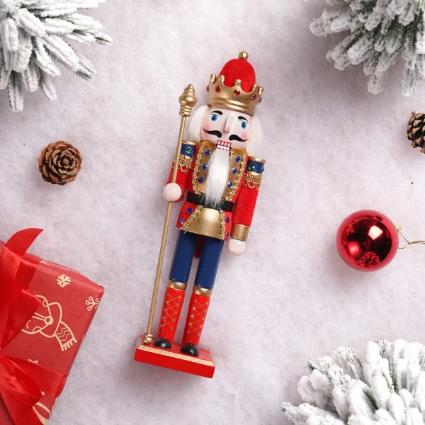 30CM Christmas King Nutcracker Statue Red Scepter Soldier Doll for Table Decor Family Home Gift - Image 2
