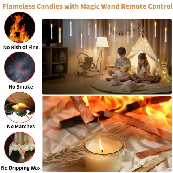 12/48Pc Floating LED Candles with Wand Timer Remote Flickering Electronic Hanging Candle with DIY Line&Clips for Halloween Decor - Image 2