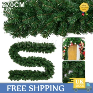 9ft Christmas Garland Bushy Pine Green Decoration Stairs Fireplace Xmas 270cm