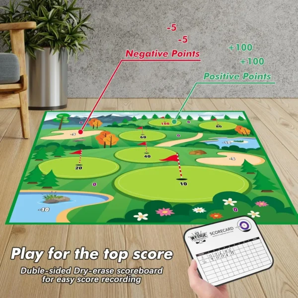 20 Balls Golf Chipping Game Mat with Club Practice Stick Chip Golf Set Indoor Outdoor for Kids Adult Golf Hitting Mat Game - Image 4
