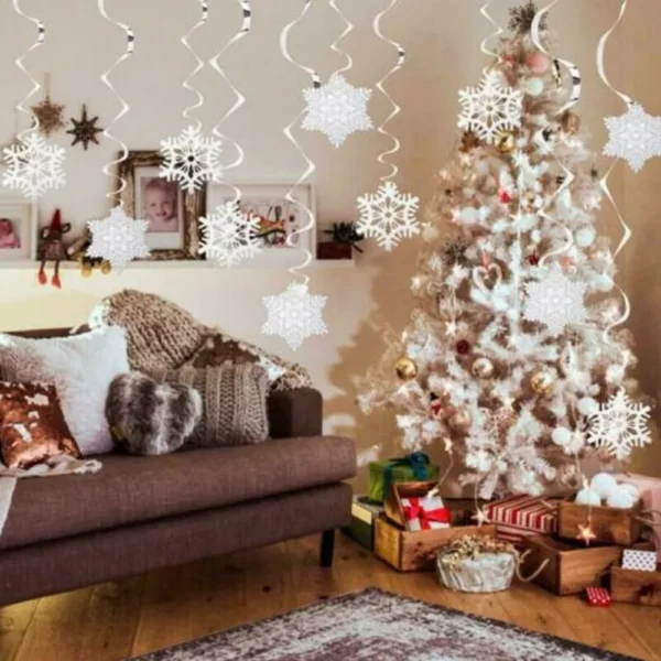 30pcs Snowflake Swirls Christmas Party Foil Hanging Ceiling Decorations Gift - Image 6