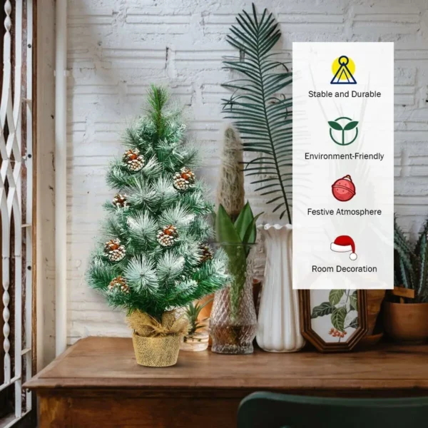 2 FT/ 60CM Snow Flocked Pine Artificial Christmas Tree Pine Cone Xmas Decoration - Image 6