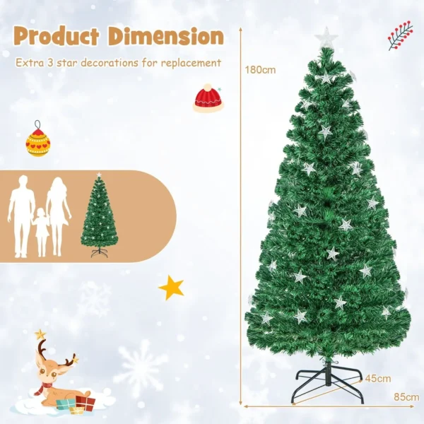6FT Pre-Lit Artificial Christmas Tree Fiber Optics Xmas Tree 8 Lighting Modes - Image 2