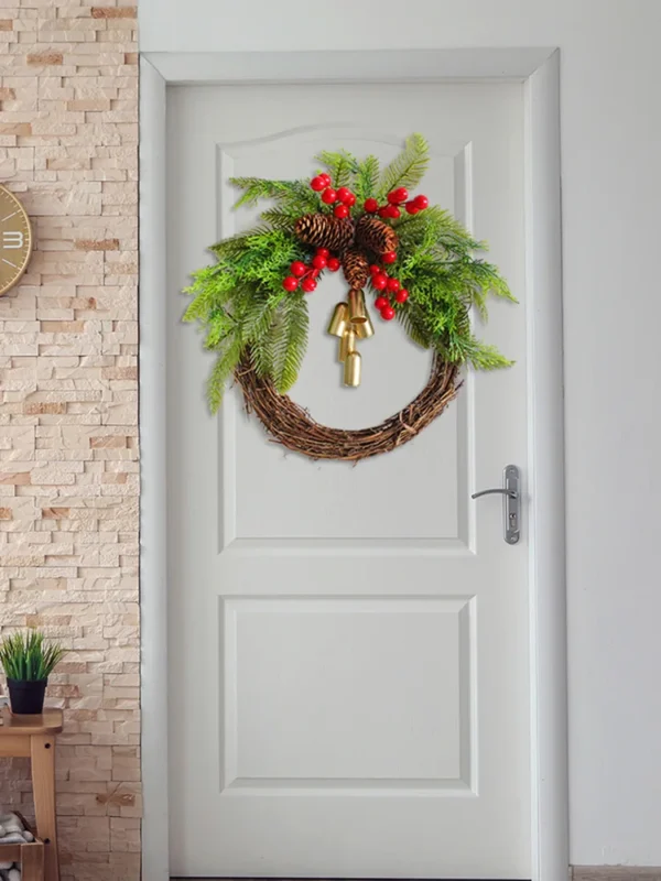 Christmas Atmosphere Decorative Garland Hanging Xmas Tree Wreath Simulation with Pinecone Bell for Shopping Mall Outdoor - Image 3