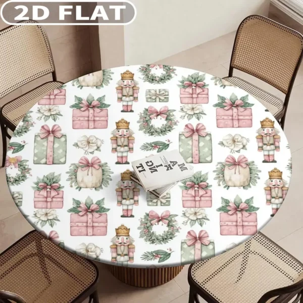 Christmas Round Picnic Table Cloths, Round Tablecloths with Elastic Edge, Various Design and Sizes For Tables - Image 5