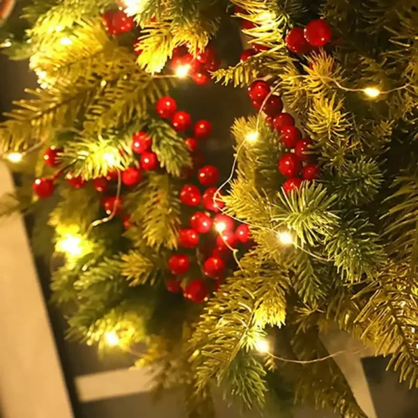 Christmas Wreath with Lights for Outdoor Door Decor - Battery-Powered Pre-Lit Holiday Reef graduation lei Mini wreath Lei Leis - Image 2