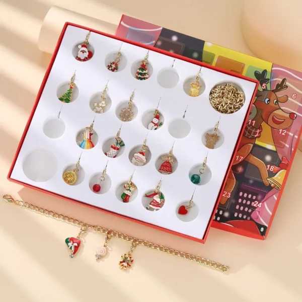 New Christmas Ornaments 's Gift Box Countdown Calendar Gift Box Advent Golden Bracelet Necklace Blind Box Set - Image 4