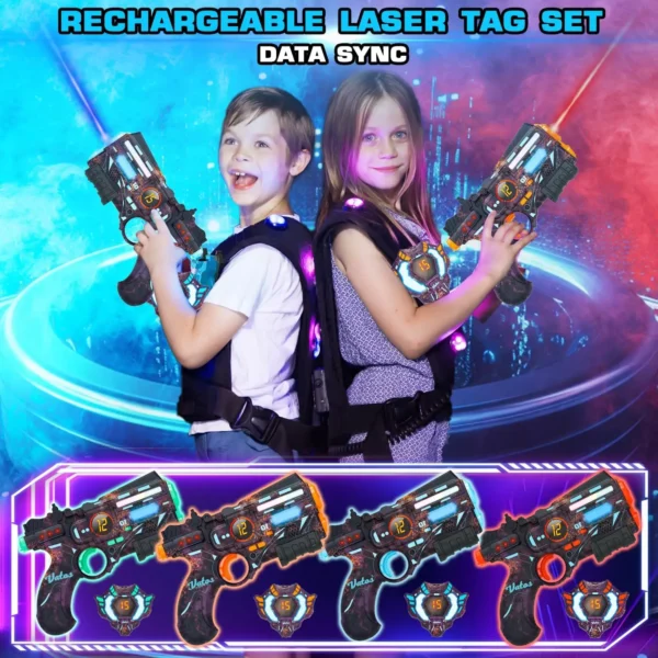 Rechargeable Infrared Laser Tag Guns Set x4 Vests Data SYNC Outdoor Indoor Shooting Pistol Guns Game for Kids Boys Gifts - Image 3