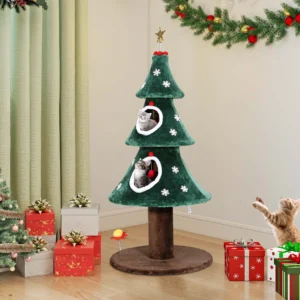 Balconera 132cm Christmas Cat Tree - Double-Layer House with Toys for Indoor Cats