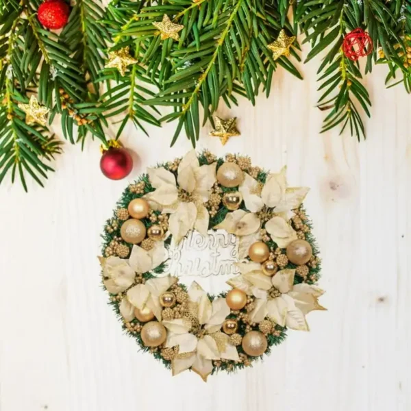 Artificial Christmas Wreath with Pinecones, Flowers, Berries and Balls - Festive Front Door and Wall Decor Front door decore Lei - Image 3