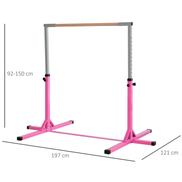 Adjustable Kids Gymnastics Bar Horizontal Training Steel Frame Wood - Image 3
