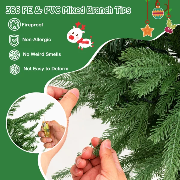 136 cm Christmas Tree, Artificial Pre-Lit Xmas Tree with 8 Lighting Modes, 180 LED Lights and 386 Branch Tips - Image 4