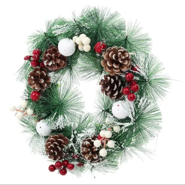 32cm Snowflake Pine Cone Christmas Artificial Wreath - Image 4