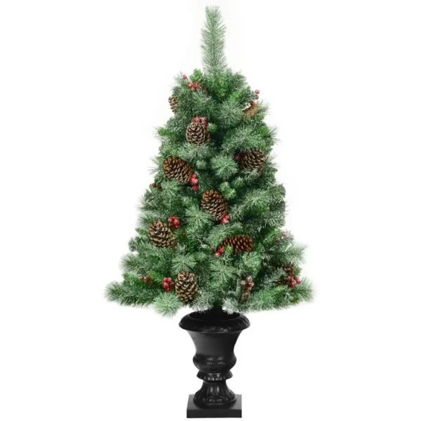 4FT Snow Flocked Artificial Christmas Tree Artificial Xmas Trees W/ Red Berries - Image 2