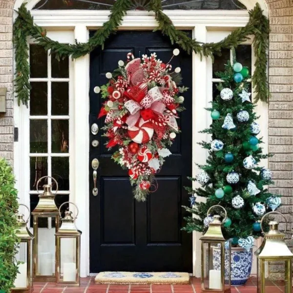 Christmas Wreath Candy Upside Down Tree Garland Upside Down Artificial Christmas Tree Christmas Swag for Front Door - Image 2