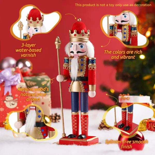 30CM Christmas King Nutcracker Statue Red Scepter Soldier Doll for Table Decor Family Home Gift - Image 3