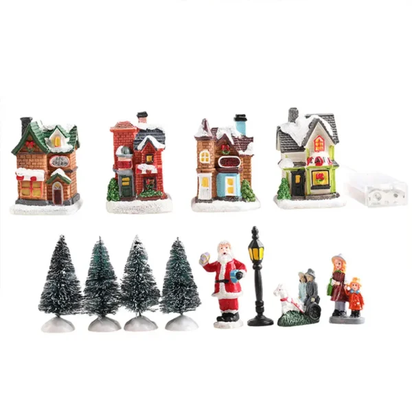 12 Pcs Mini Resin Christmas Village Houses Figurines Lighted LED Christmas Town Set DIY Christmas Doll Figurines Landscape Decor - Image 5
