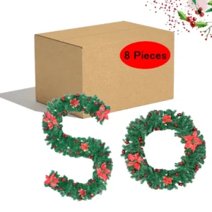 8 Pieces Christmas Decoration Christmas Garland LED Lights Battery Operated,Red Berries Christmas Decorations