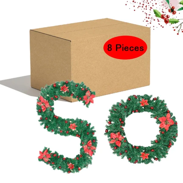 8 Pieces Christmas Decoration Christmas Garland LED Lights Battery Operated,Red Berries Christmas Decorations