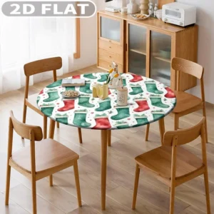 Christmas Round Picnic Table Cloths, Round Tablecloths with Elastic Edge, Various Design and Sizes For Tables