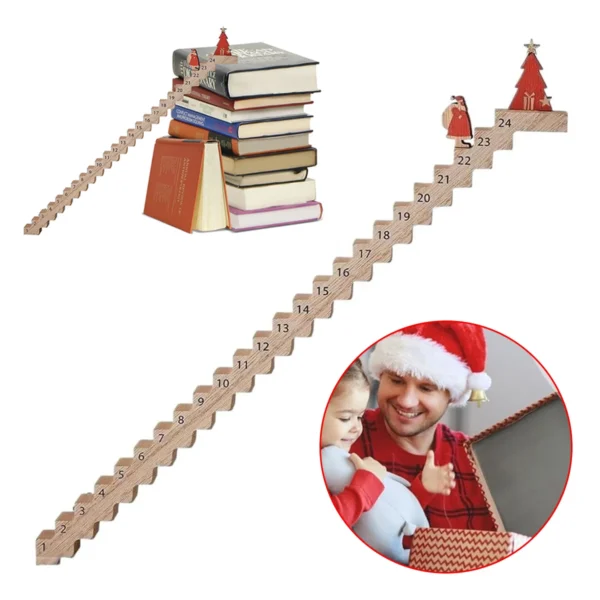 Funny Santa Wooden Advent Stairs Climbing Christmas Countdown Calendar - Image 3