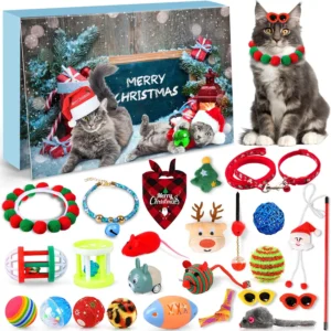 Cat Advent Calendar Christmas Interactive Toys for Indoor Christmas Gifts Fake Mouse Bell Balls for Cat Lover Gifts
