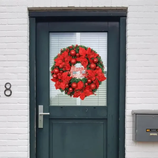 Artificial Christmas Wreath with Pinecones, Flowers, Berries and Balls - Festive Front Door and Wall Decor Front door decore Lei - Image 4