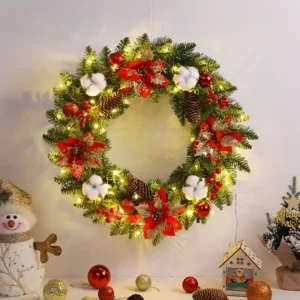 Spruce Pine Cones Berry Ball 40CM Garland Decoration PVC Light Up for Wall Front Door Window